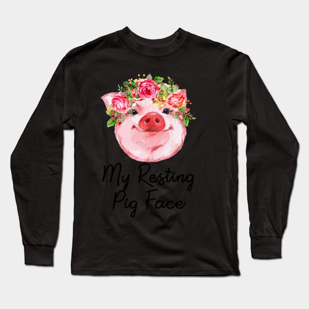 Cute Pig Face Flower Design. Long Sleeve T-Shirt by tonydale